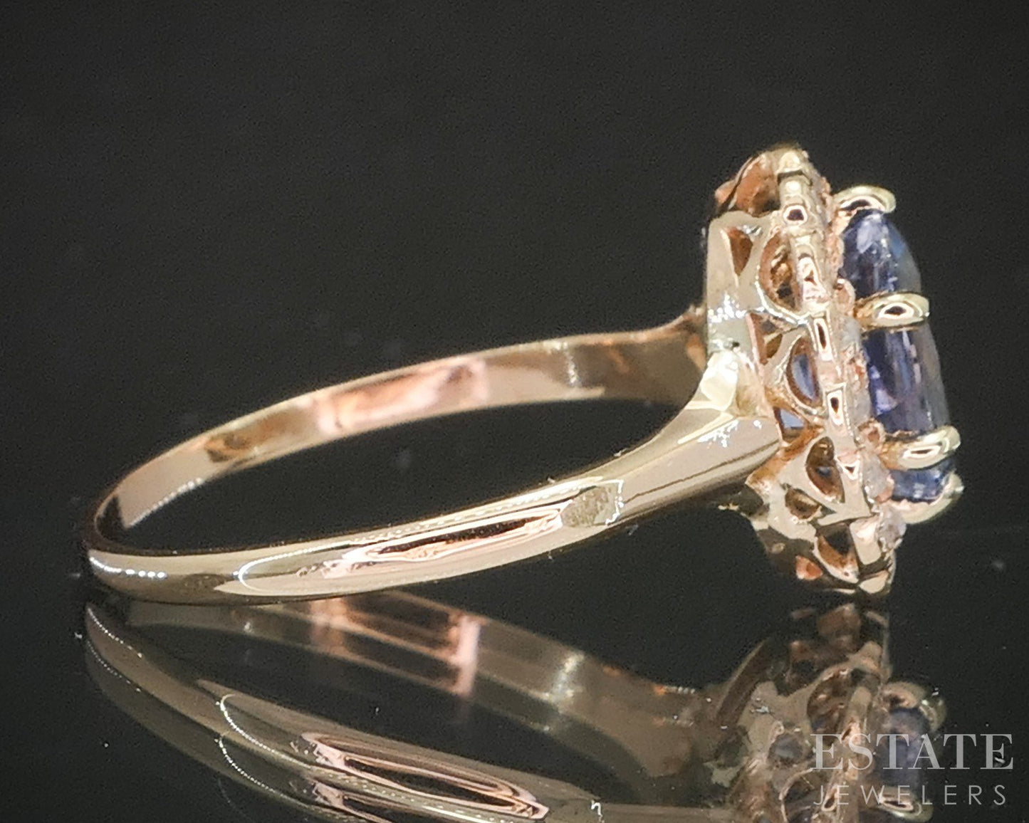 10k Yellow Gold Natural Blue Sapphire & Diamond Halo Ladies Ring 2.7g p15544