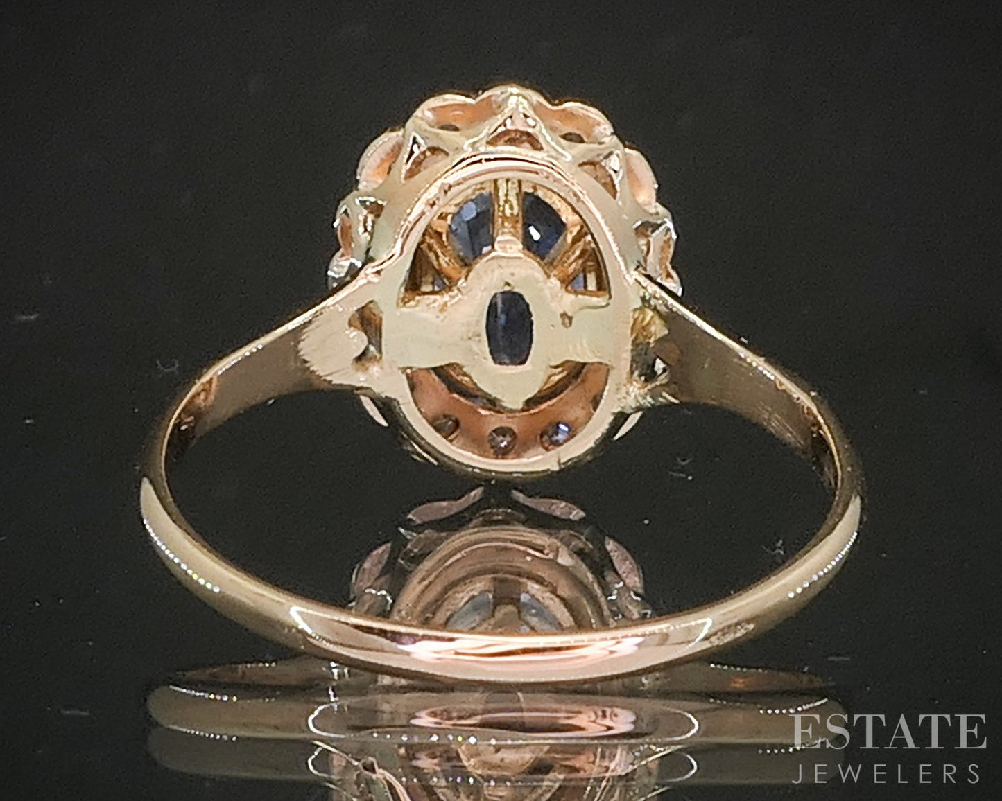 10k Yellow Gold Natural Blue Sapphire & Diamond Halo Ladies Ring 2.7g p15544