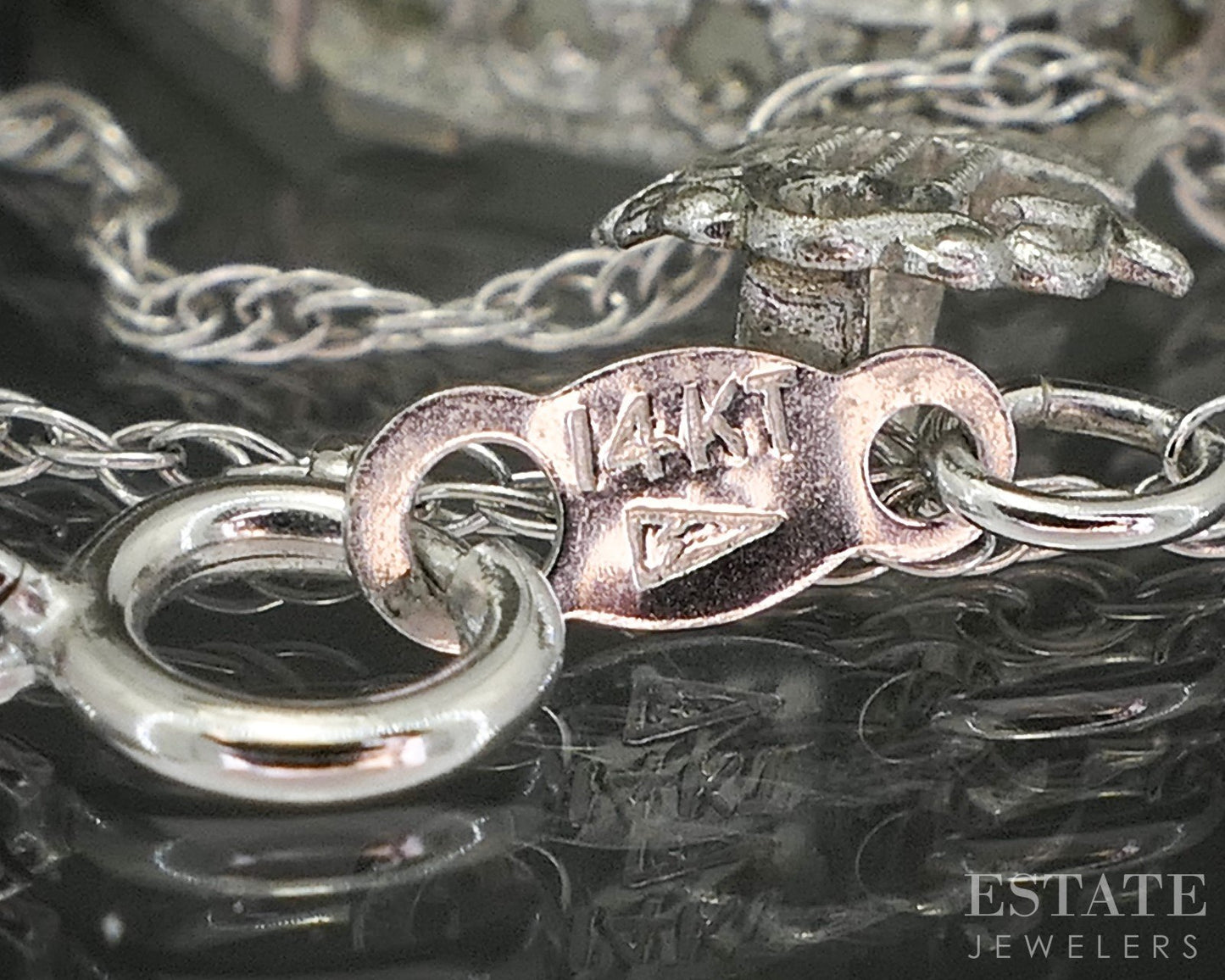 Vintage 14k White Gold Natural Diamond Camphor Glass Filigree Necklace 5g p57240