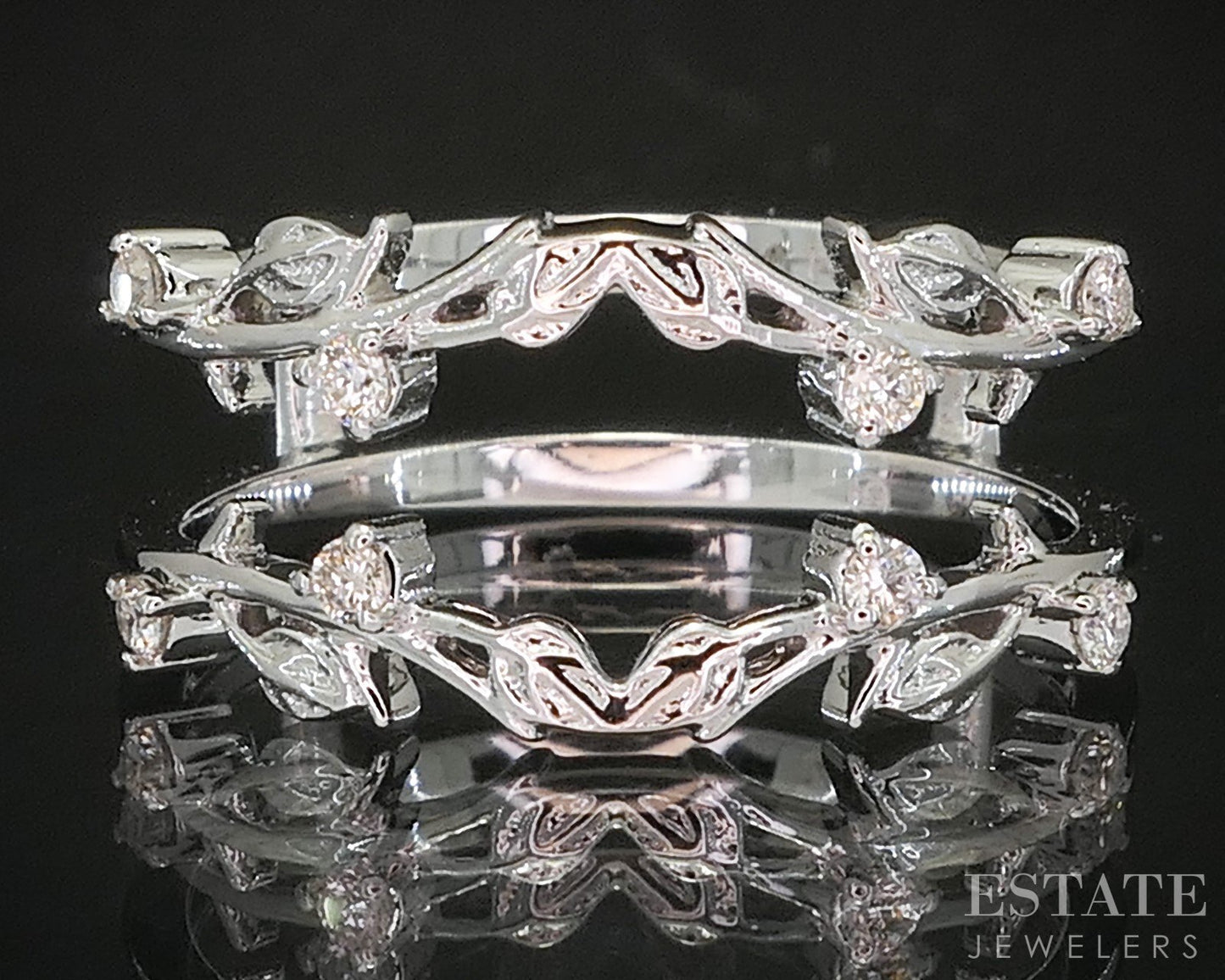 14k White Gold Natural .12ctw Diamond Leaf Vine Ladies Wedding Jacket 3g p16010