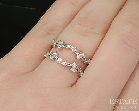 14k White Gold Natural .12ctw Diamond Leaf Vine Ladies Wedding Jacket 3g p16010