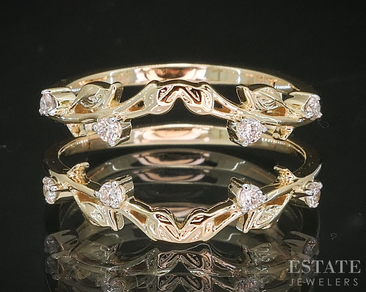 14k Yellow Gold Natural .12ctw Diamond Leaf Vine Ladies Wedding Jacket 3g p16011