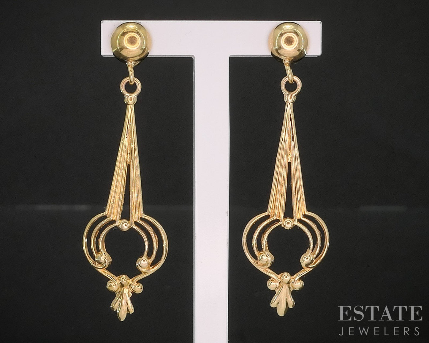 Antique 10k Yellow Gold Teardrop Lavalier Dangle Earrings 2.0g p16148b