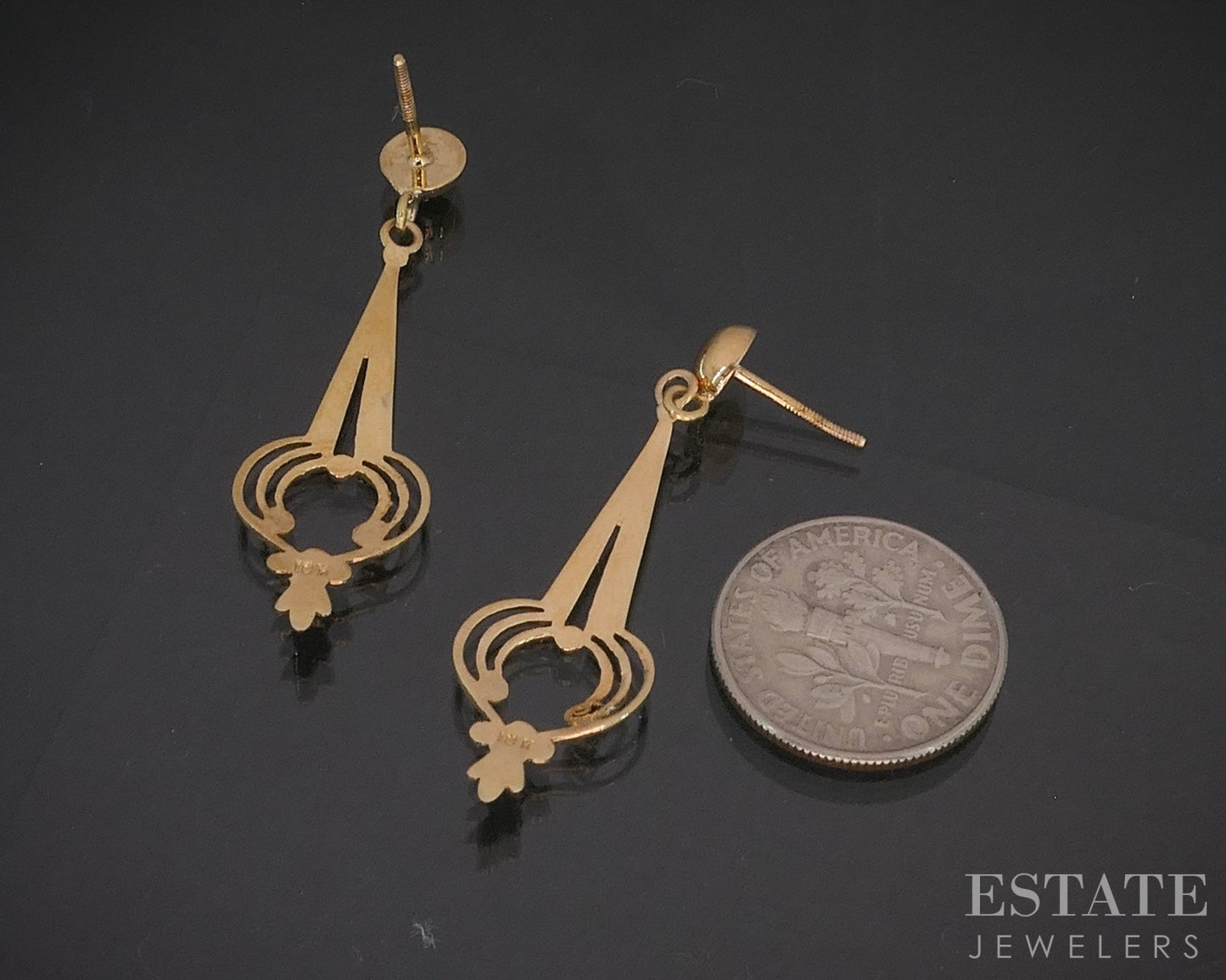 Antique 10k Yellow Gold Teardrop Lavalier Dangle Earrings 2.0g p16148b