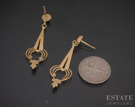Antique 10k Yellow Gold Teardrop Lavalier Dangle Earrings 2.0g p16148b
