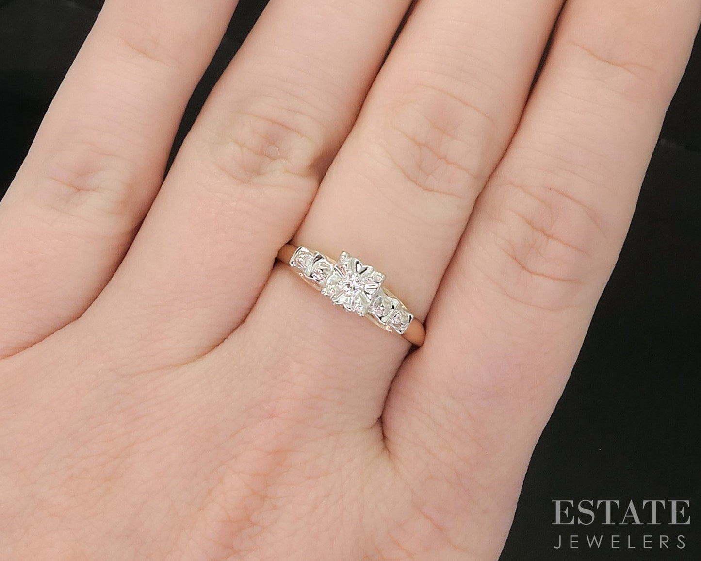 Antique 14k Yellow Gold Natural .05ct Diamond Engagement Ring 2.5g p16150b