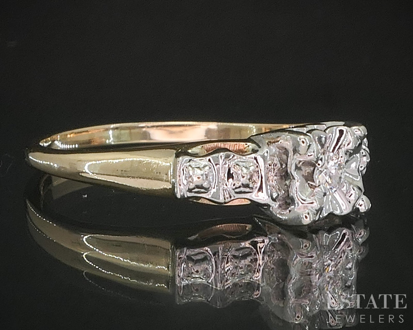 Antique 14k Yellow Gold Natural .05ct Diamond Engagement Ring 2.5g p16150b