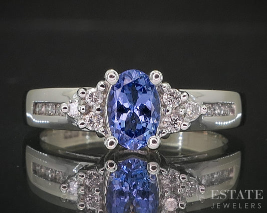 14k White Gold Oval Natural Tanzanite & Diamond Ladies Ring 3.2g p16154b