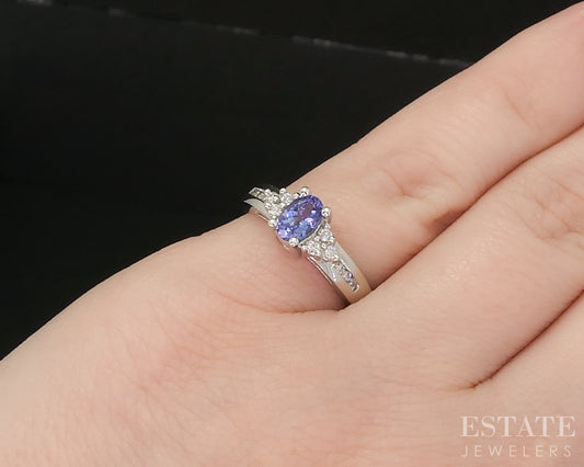 14k White Gold Oval Natural Tanzanite & Diamond Ladies Ring 3.2g p16154b