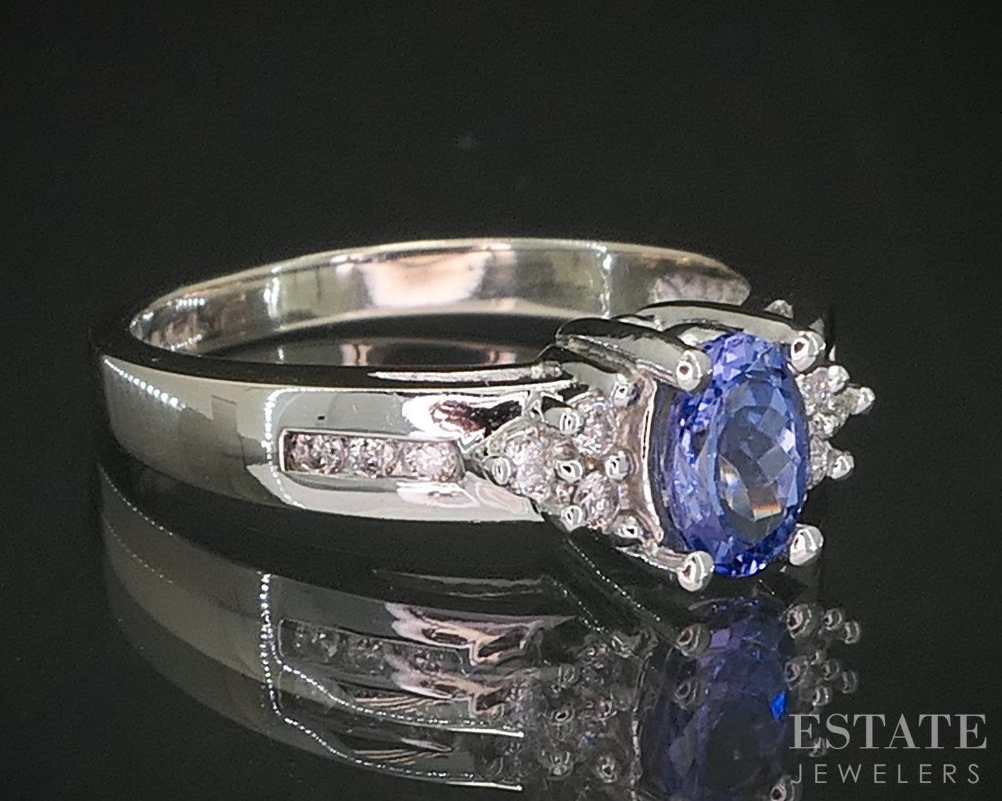 14k White Gold Oval Natural Tanzanite & Diamond Ladies Ring 3.2g p16154b