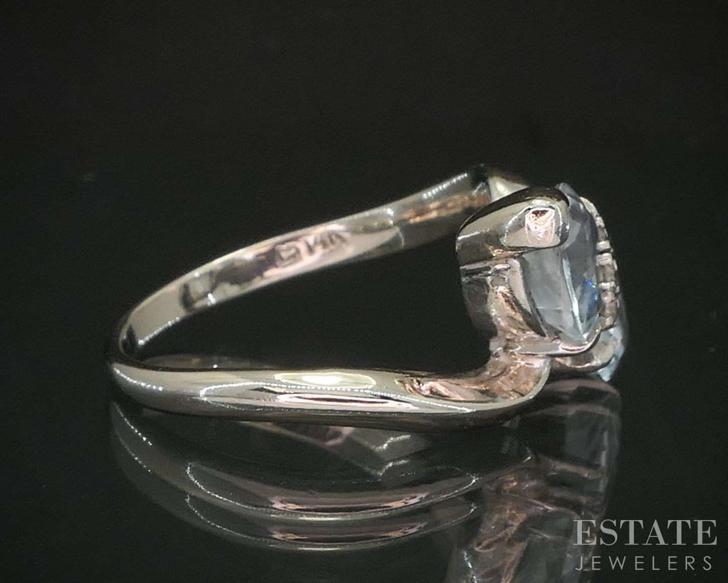 14k White Gold Heart Natural Aquamarine & Diamond Bypass Ladies Ring 4g p16156b