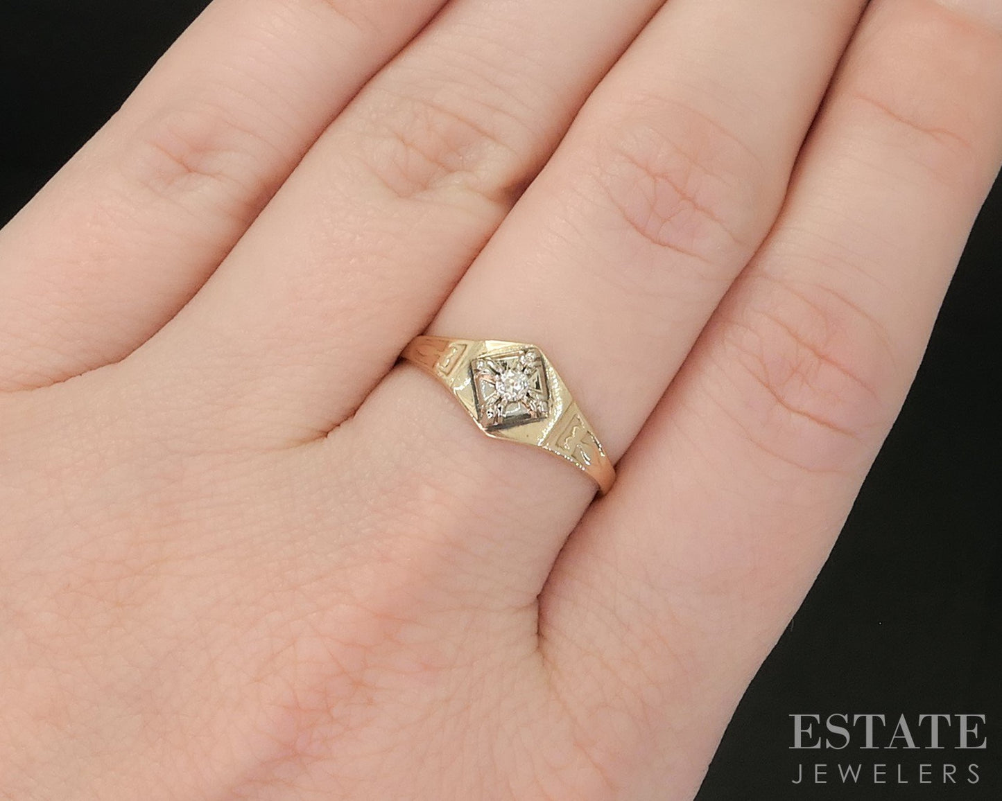 Antique 10k Yellow Gold Natural .06ct Diamond Solitaire Band Ring 2.4g p16157b