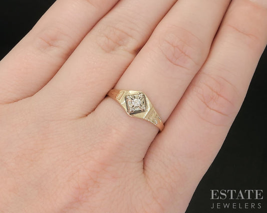 Antique 10k Yellow Gold Natural .06ct Diamond Solitaire Band Ring 2.4g p16157b