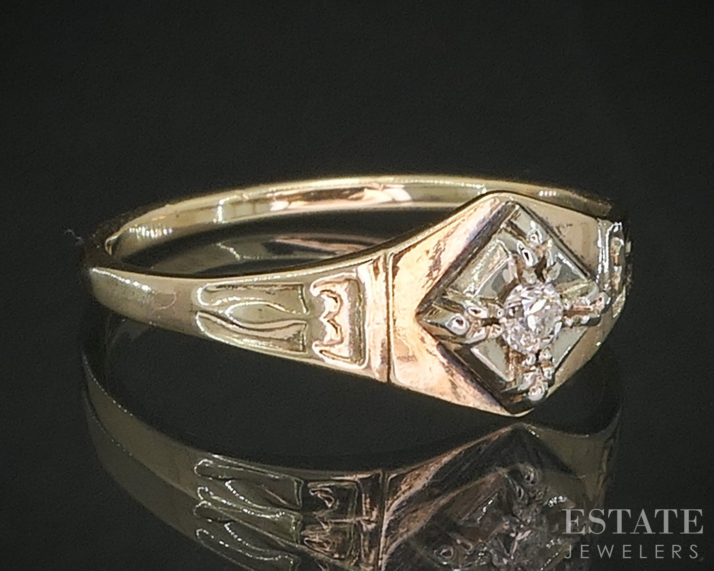 Antique 10k Yellow Gold Natural .06ct Diamond Solitaire Band Ring 2.4g p16157b