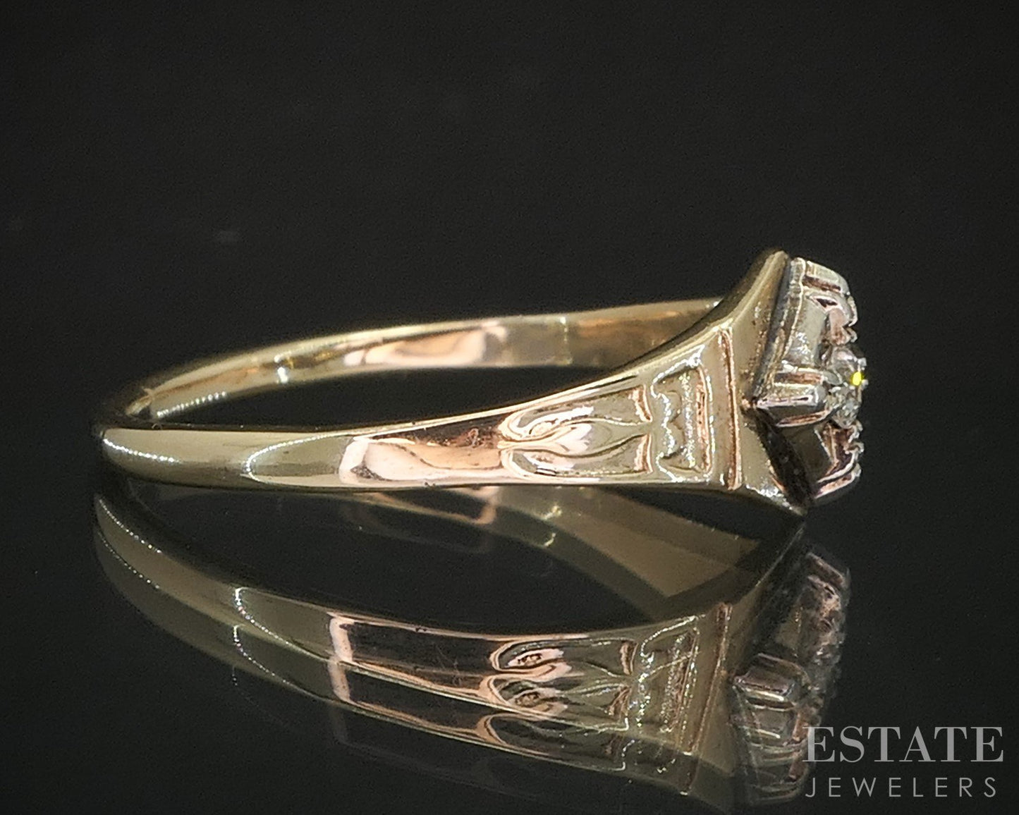 Antique 10k Yellow Gold Natural .06ct Diamond Solitaire Band Ring 2.4g p16157b