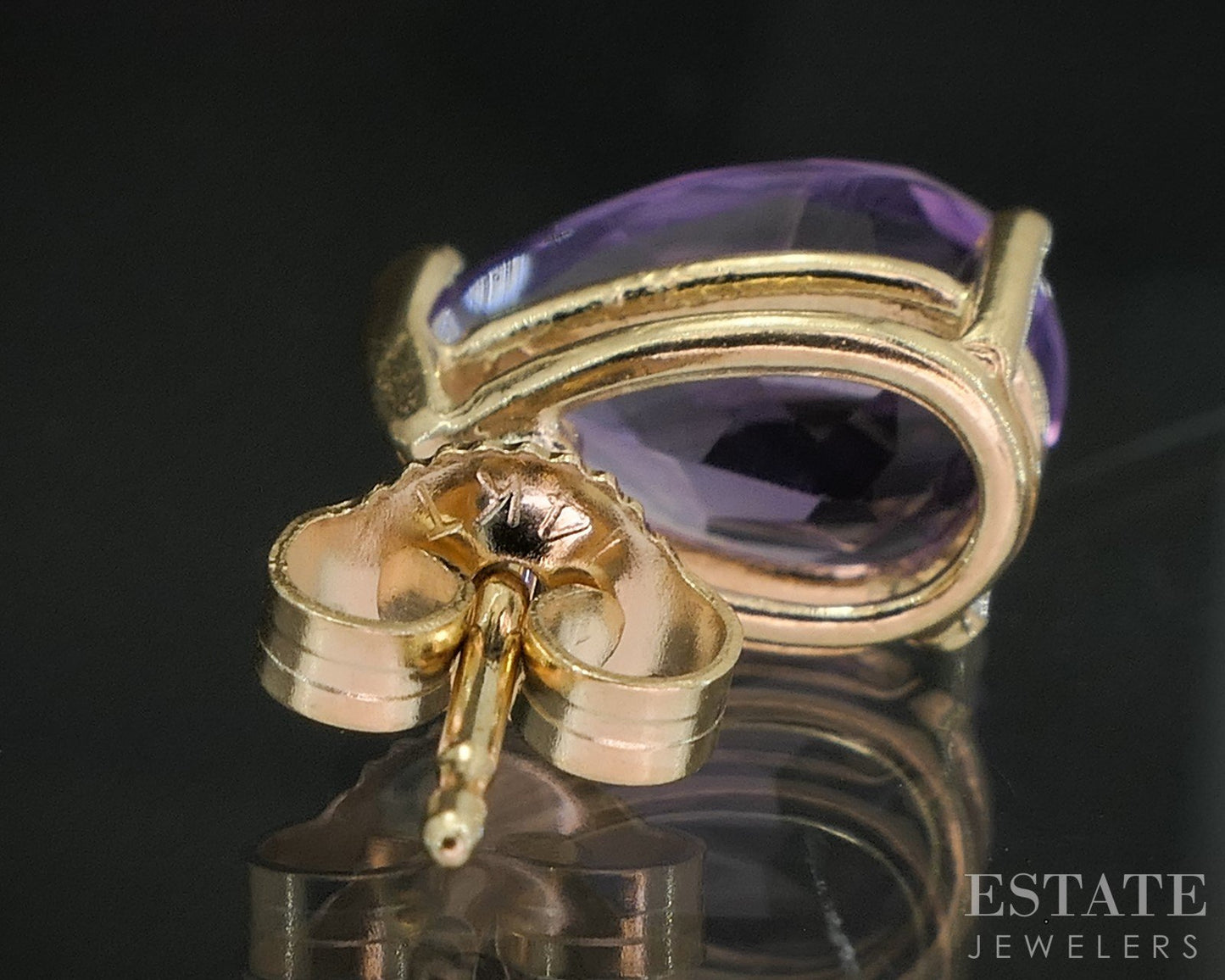 14k Yellow Gold Pear Cut Natural Amethyst Stud Earrings 1.9g p16167b