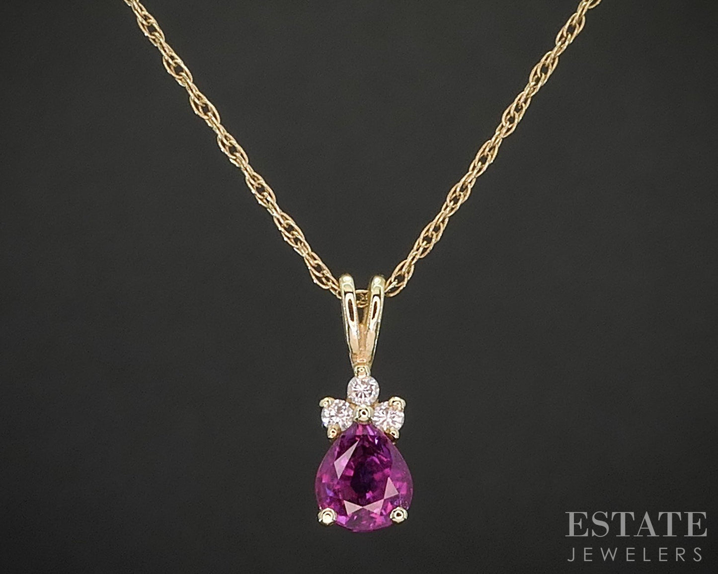 14k Yellow Gold Natural Ruby & Diamond Ladies Necklace 1.5g 18.5"L p16169b