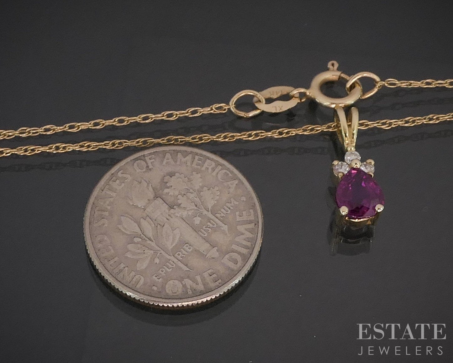 14k Yellow Gold Natural Ruby & Diamond Ladies Necklace 1.5g 18.5"L p16169b