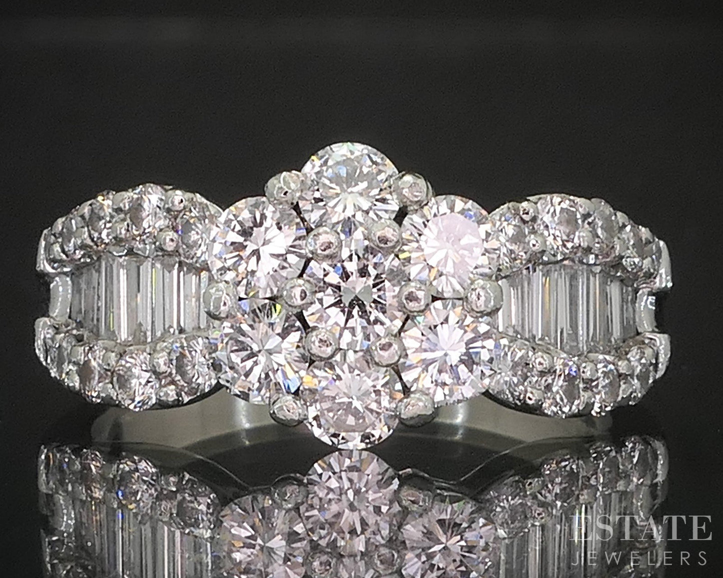 Platinum Round Natural 1.00ctw Diamond Cluster Engagement Ring 8.4g p16170b