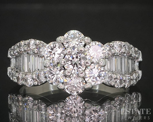 Platinum Round Natural 1.00ctw Diamond Cluster Engagement Ring 8.4g p16170b