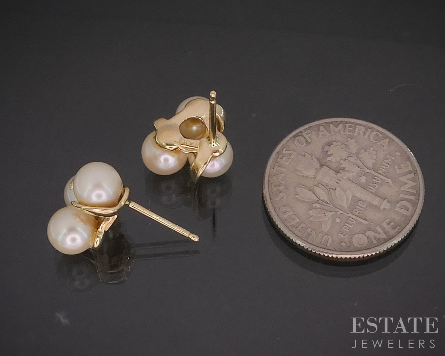 14k Yellow Gold 5mm Cultured Pearl Cluster Trio Stud Earrings 2.1g p16172b