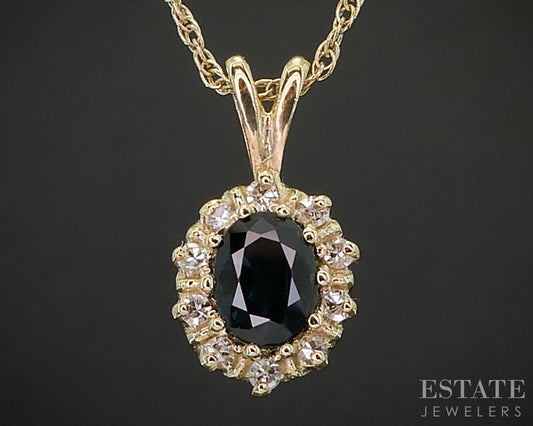 14k Yellow Gold Natural Blue Sapphire & Diamond Necklace 1.6g 18"L p16176b