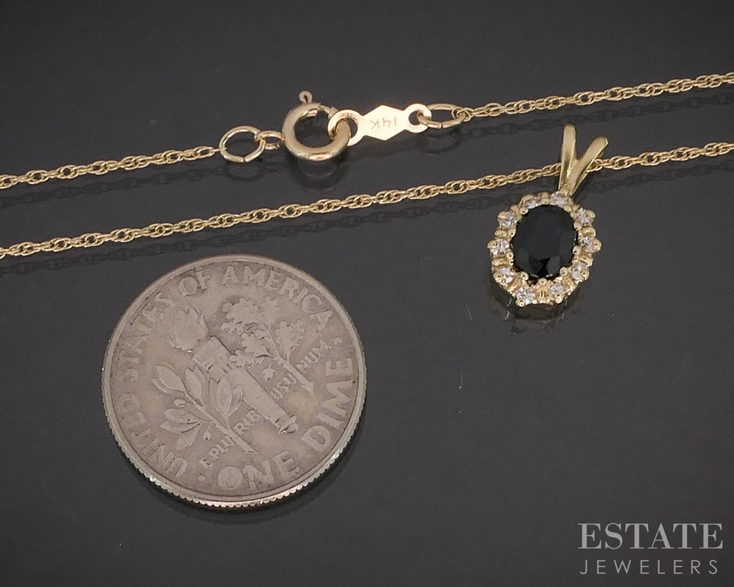 14k Yellow Gold Natural Blue Sapphire & Diamond Necklace 1.6g 18"L p16176b