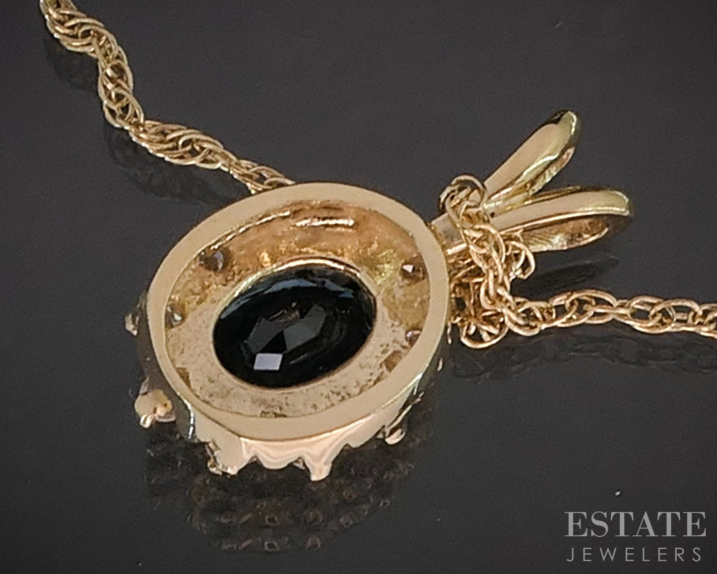 14k Yellow Gold Natural Blue Sapphire & Diamond Necklace 1.6g 18"L p16176b