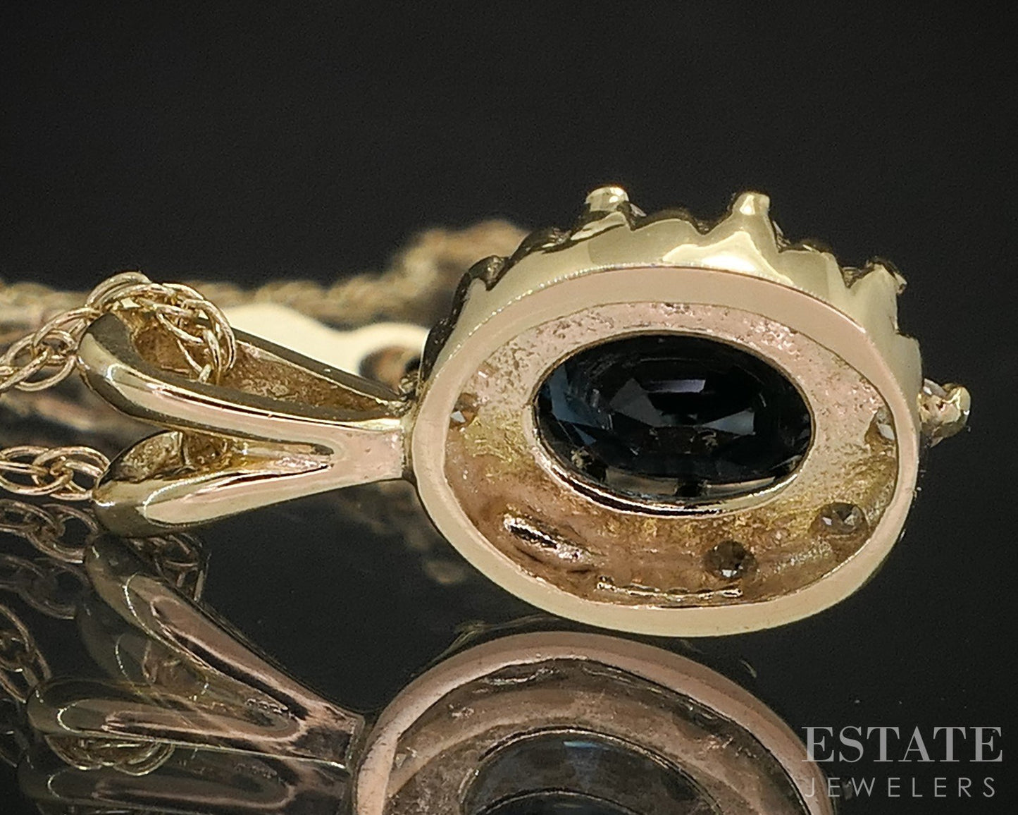 14k Yellow Gold Natural Blue Sapphire & Diamond Necklace 1.6g 18"L p16176b