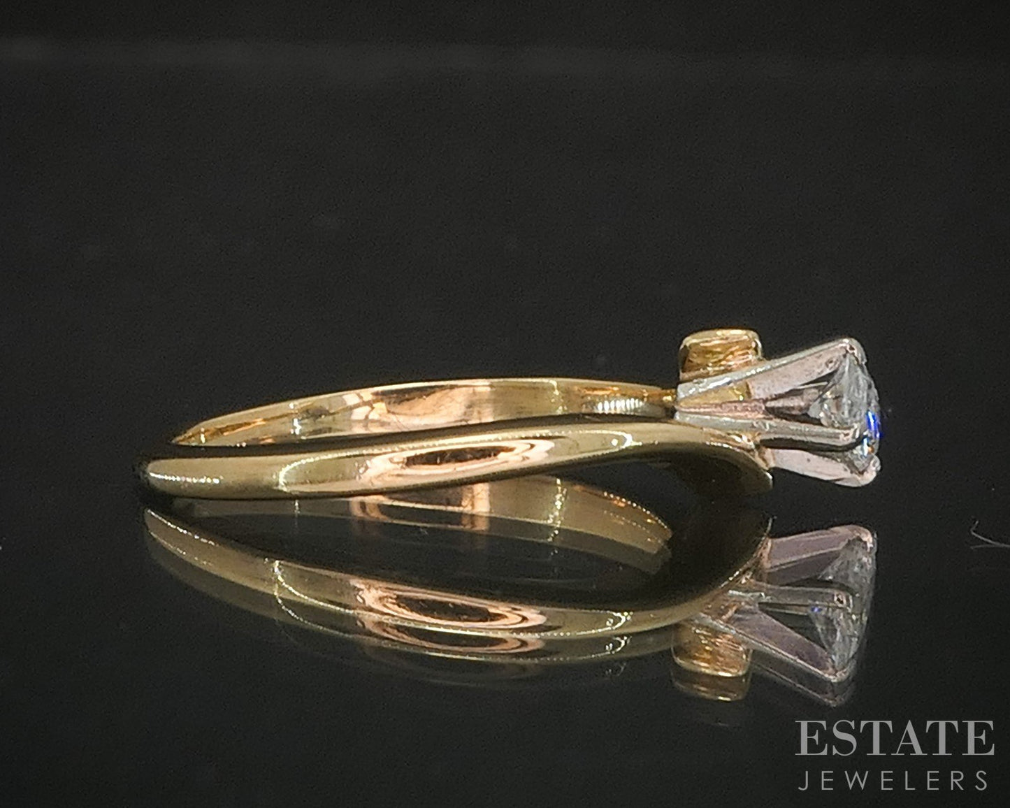 18k Yellow Gold Oval Natural .17ct Diamond Solitaire Ring 2.7g p16179b