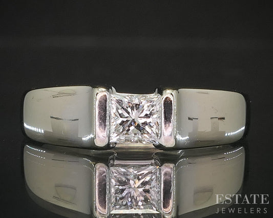 14k White Gold EGL Princess Natural .48ct Diamond Solitaire Ring 6g p16182b