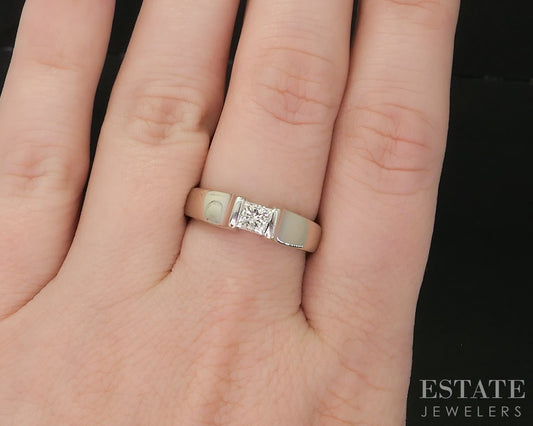 14k White Gold EGL Princess Natural .48ct Diamond Solitaire Ring 6g p16182b
