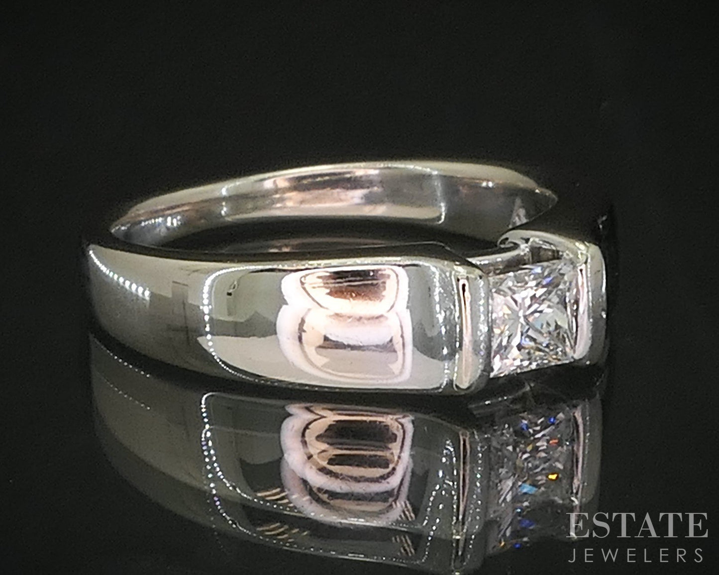 14k White Gold EGL Princess Natural .48ct Diamond Solitaire Ring 6g p16182b