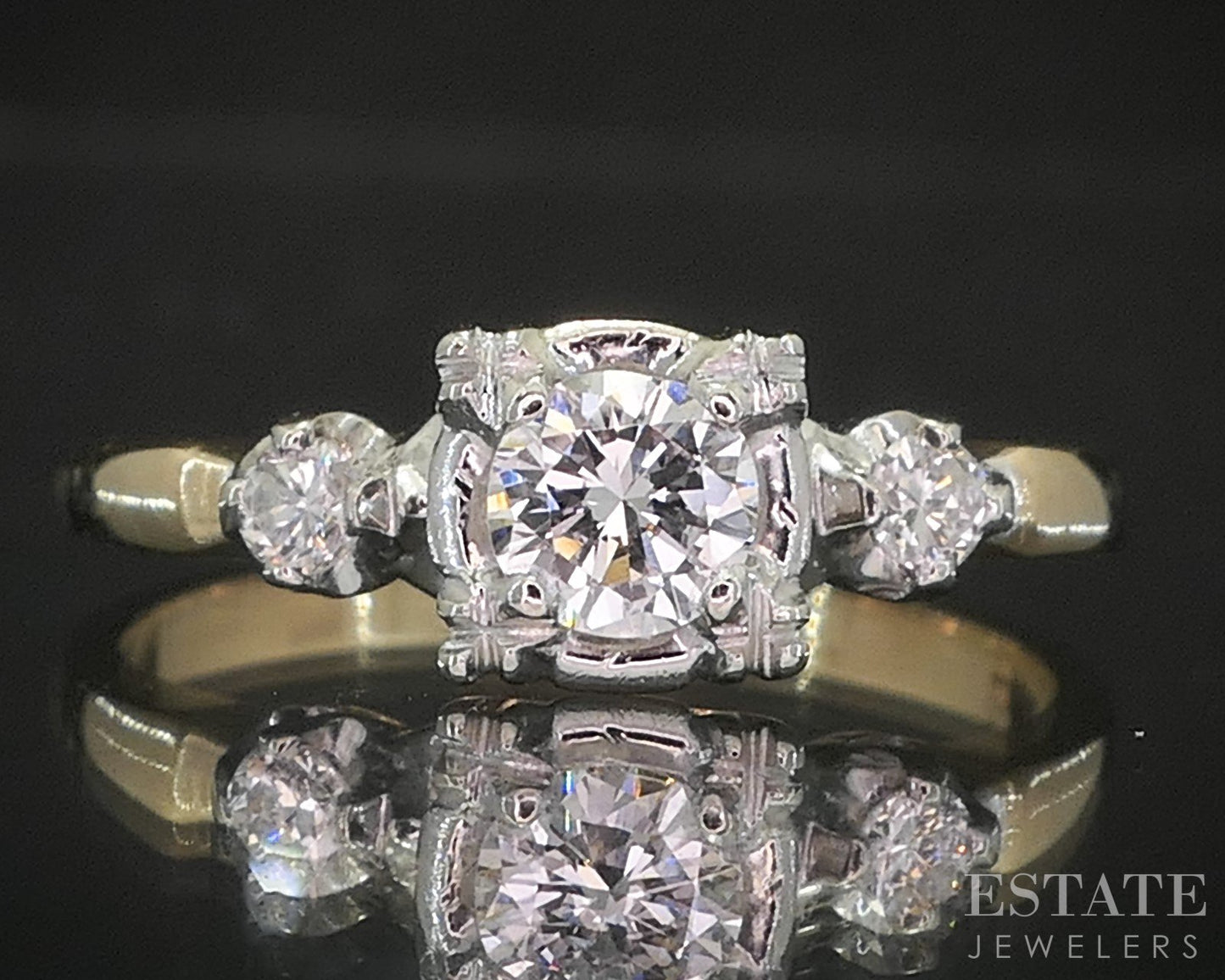 Antique 14k Yellow Gold Natural .30ctw Diamond Engagement Ring 2.5g p16189b