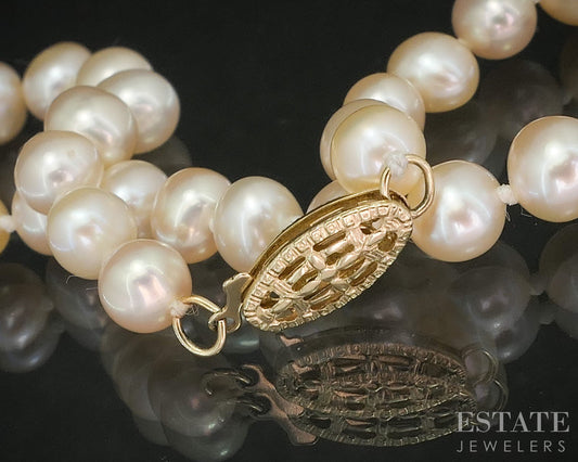 14k Yellow Gold 6mm Rose Colored Cultured Pearl Ladies Bracelet 7.5"L p16295b