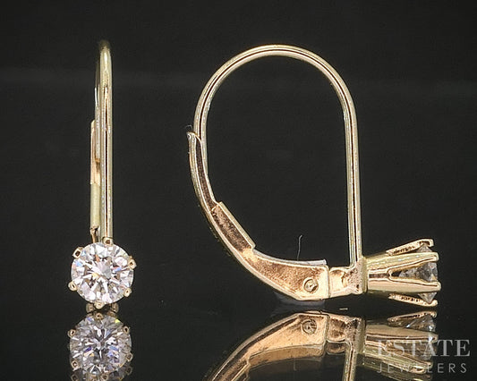 14k Yellow Gold Natural .30ctw Diamond Leverback Dangle Earrings 0.9g p16209b