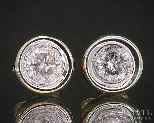 14k Yellow Gold Round Natural .50ctw Diamond Bezel Stud Earrings 1.2g p16211b