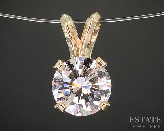 14k Yellow Gold Round Natural .75ct Diamond Solitaire Pendant p16212b