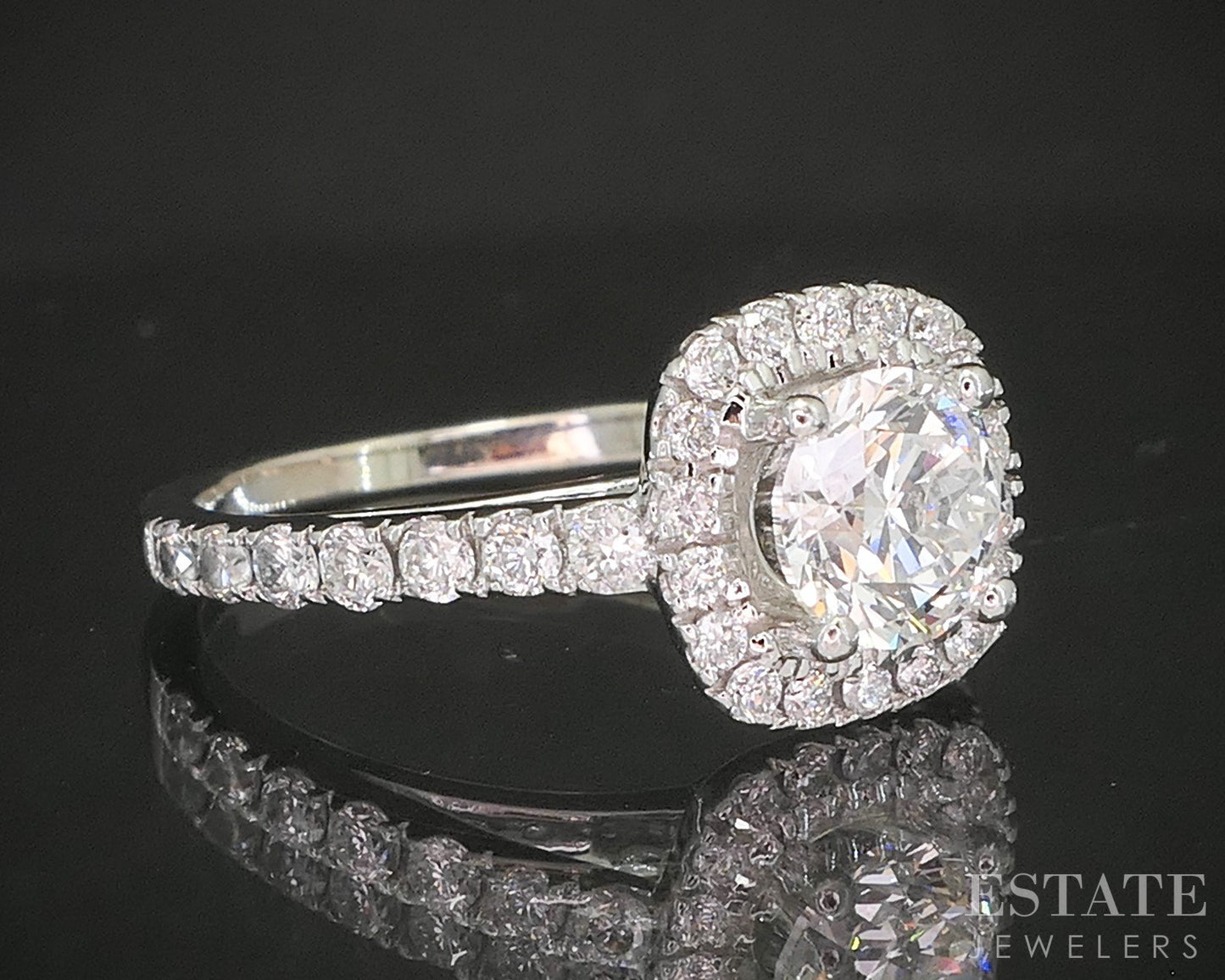 14k White Gold Round Natural 1.31ctw Diamond Halo Engagement Ring 3.8g p16268