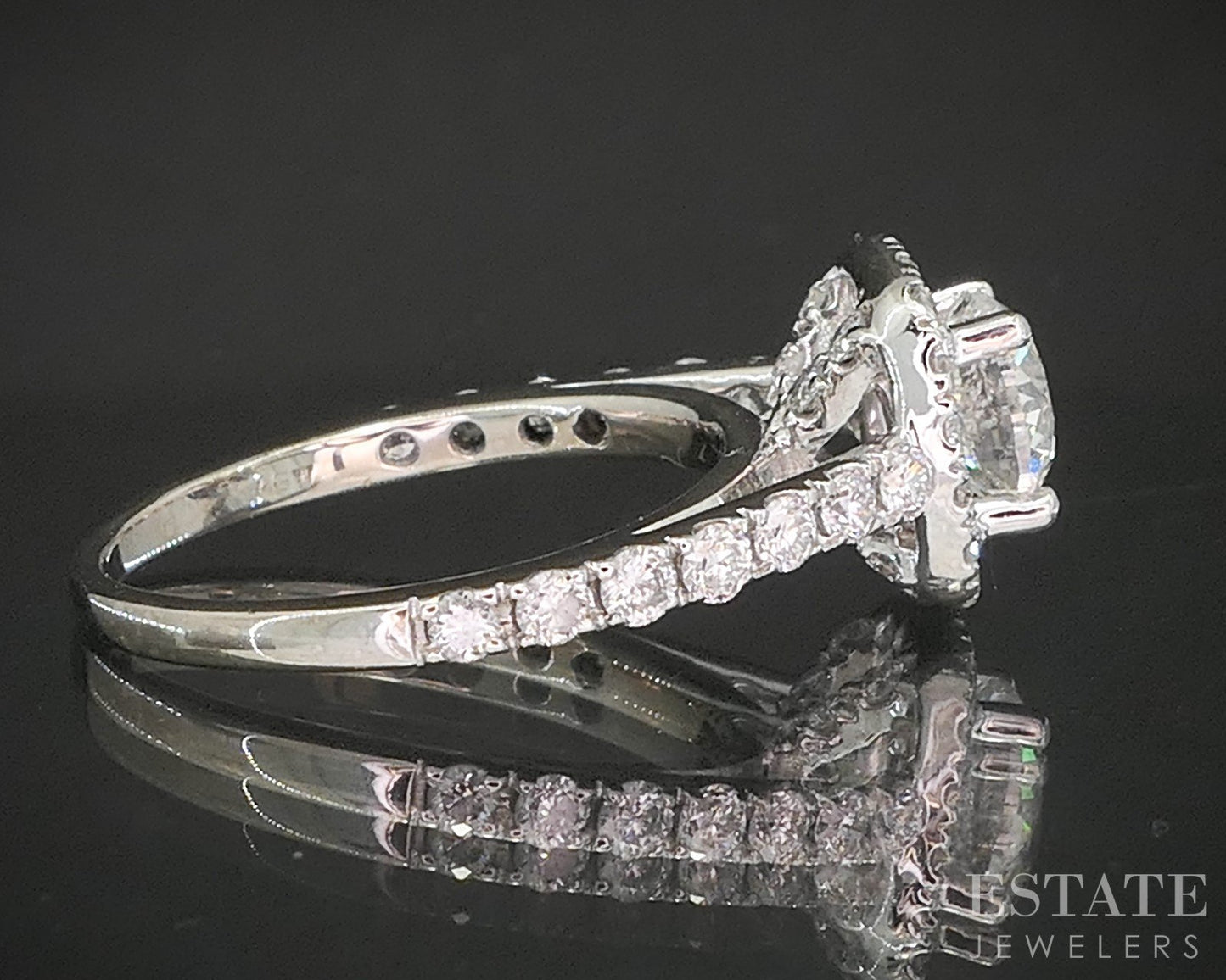 14k White Gold Round Natural 1.31ctw Diamond Halo Engagement Ring 3.8g p16268