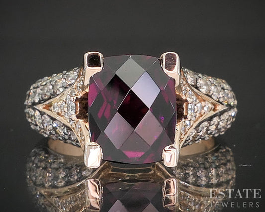 14k Strawberry Gold LeVian Natural Rhodolite Garnet & Diamond Ring 8.5g p16265