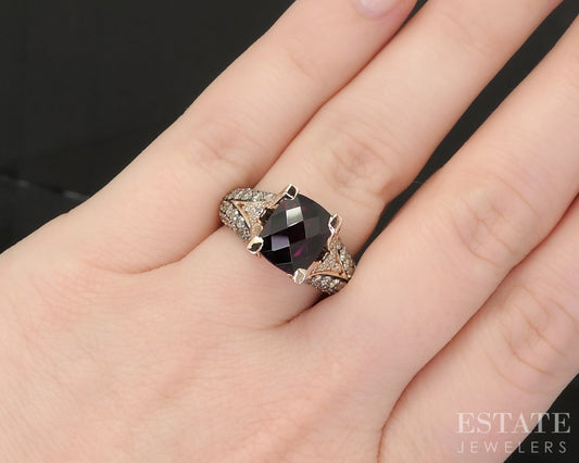 14k Strawberry Gold LeVian Natural Rhodolite Garnet & Diamond Ring 8.5g p16265