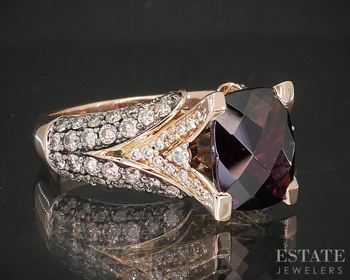 14k Strawberry Gold LeVian Natural Rhodolite Garnet & Diamond Ring 8.5g p16265