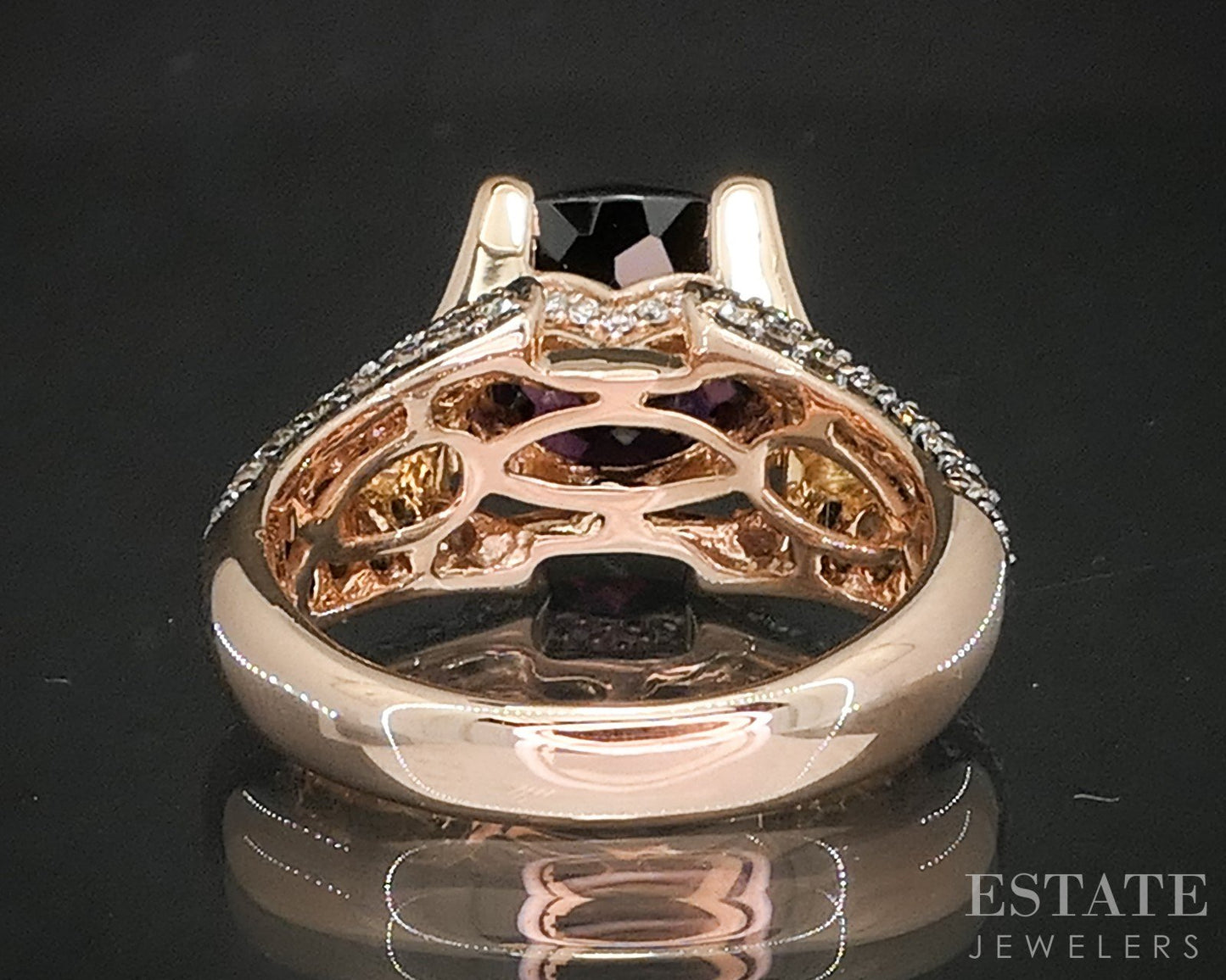 14k Strawberry Gold LeVian Natural Rhodolite Garnet & Diamond Ring 8.5g p16265