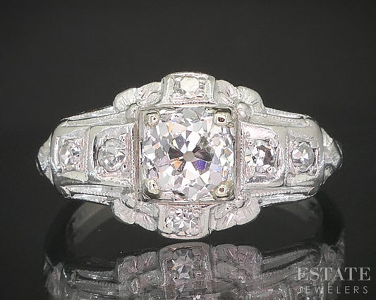 Antique Art Deco Platinum OMC .60ctw Diamond Filigree Engagement Ring 3g p16261