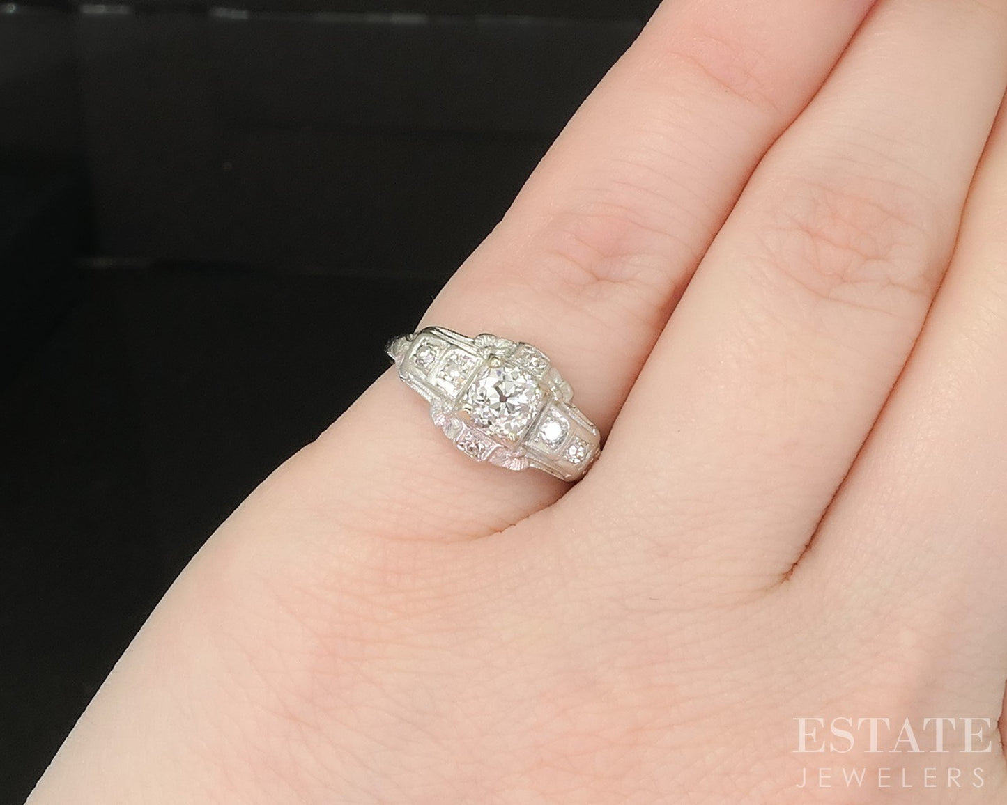 Antique Art Deco Platinum OMC .60ctw Diamond Filigree Engagement Ring 3g p16261