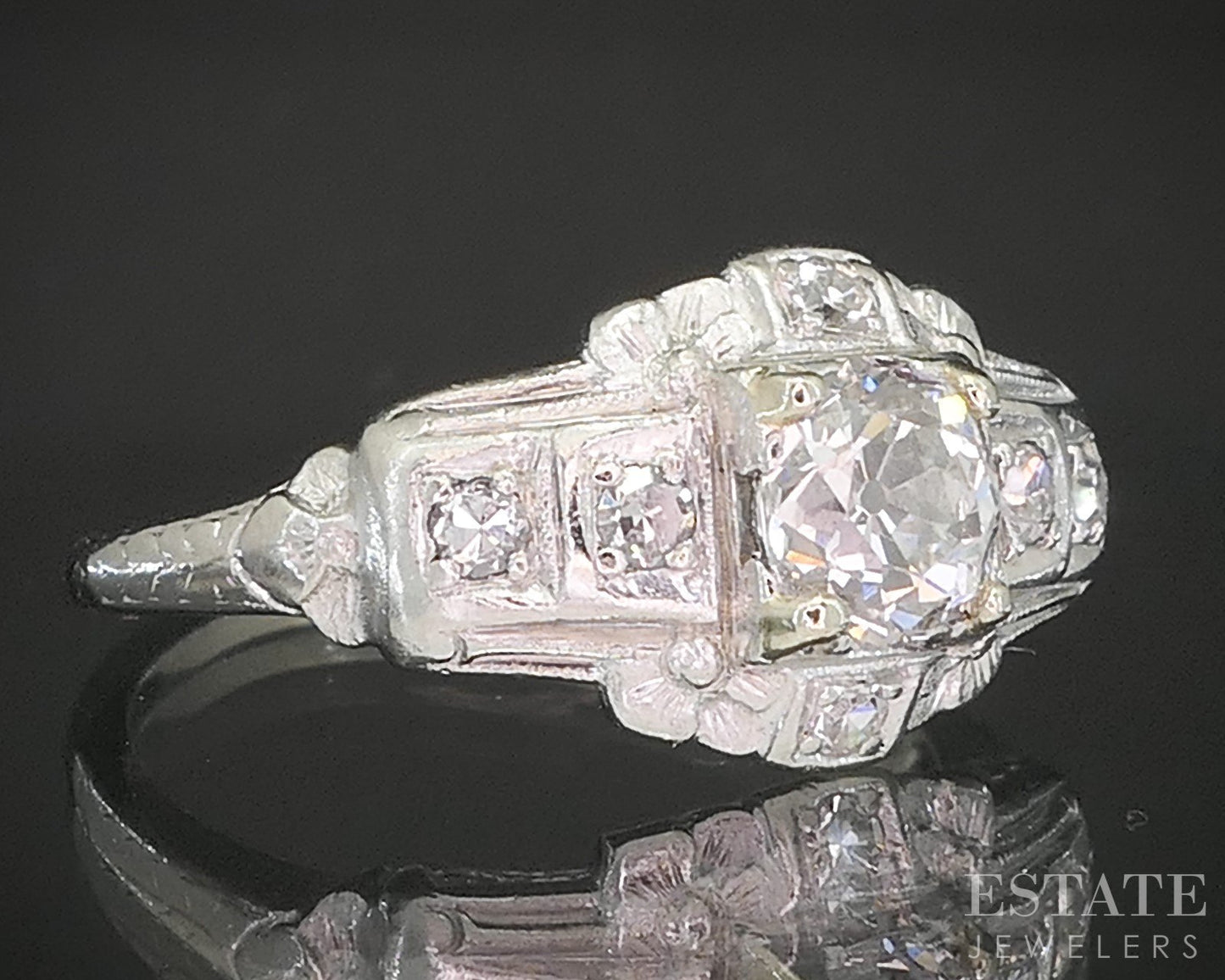 Antique Art Deco Platinum OMC .60ctw Diamond Filigree Engagement Ring 3g p16261
