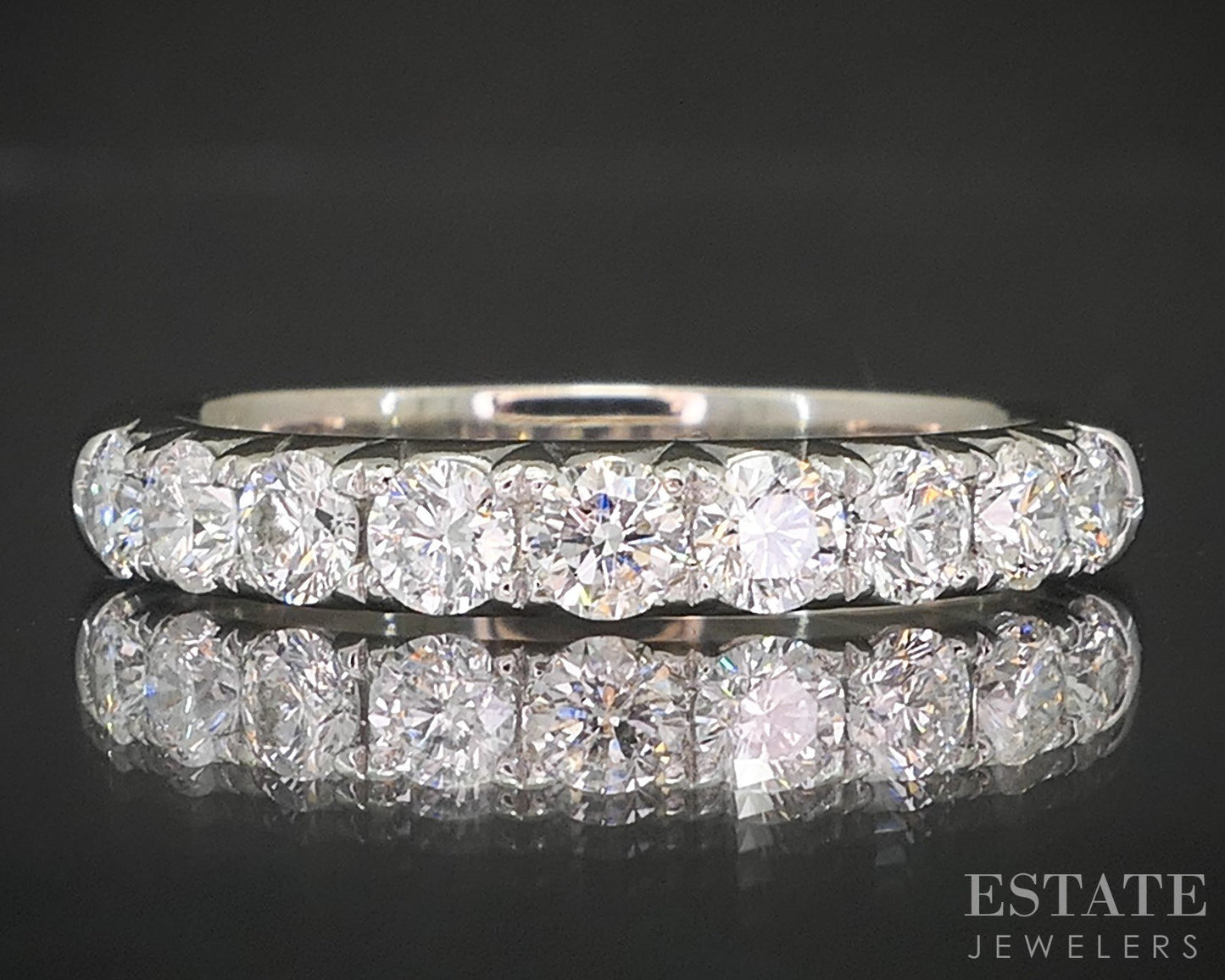 14k White Gold Round Natural .81ctw Diamond Ladies Wedding Band 4.3g p16252