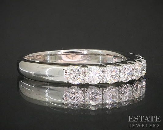 14k White Gold Round Natural .81ctw Diamond Ladies Wedding Band 4.3g p16252