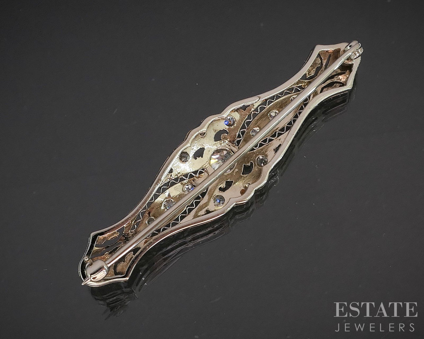 Antique Art Deco Platinum OEC .79ctw Diamond Filigree Pin Brooch 6.9g p16247